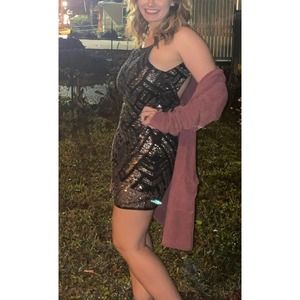 Parker Sequin Beaded Open Back Mini Dress Large